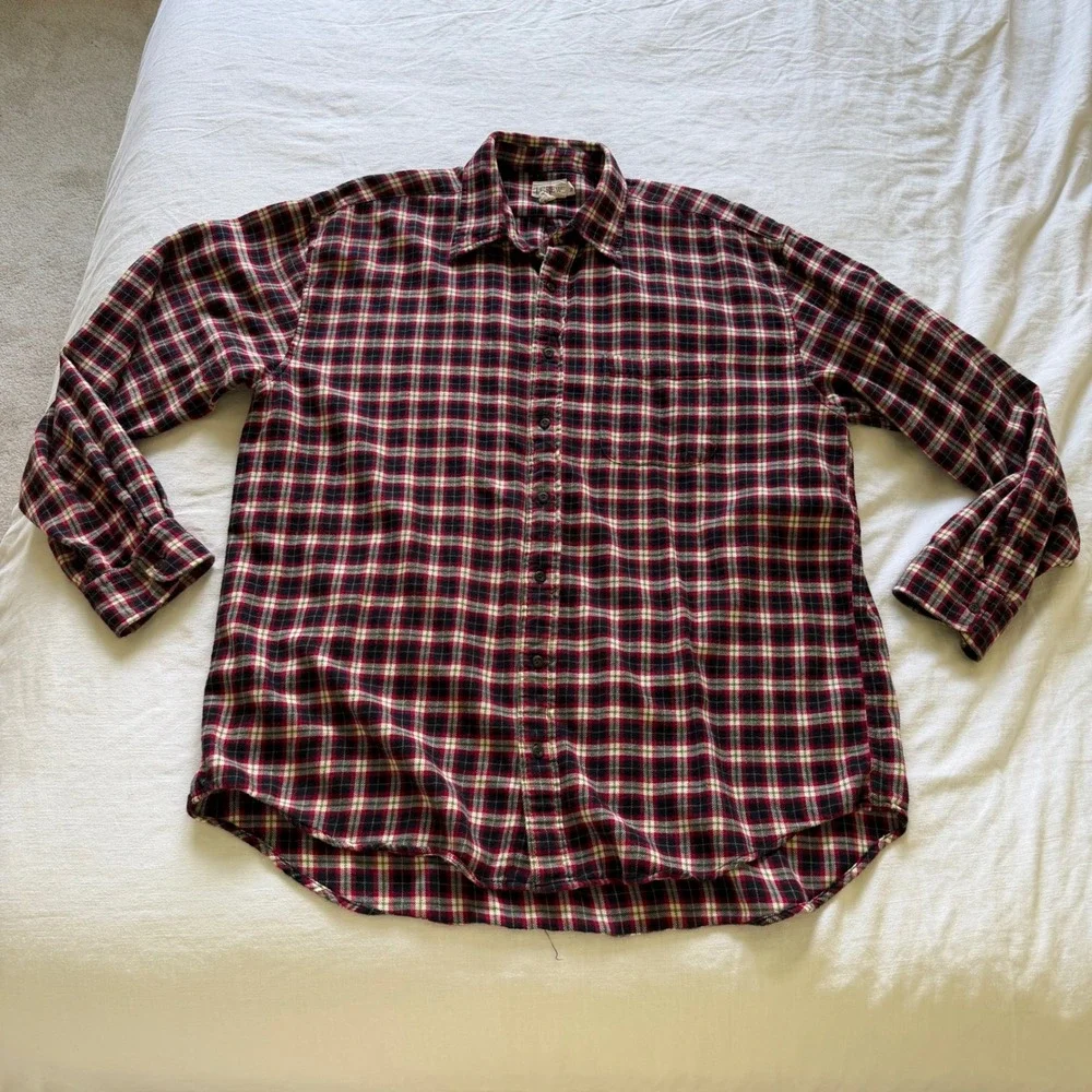 J.Crew Mens XLT Tall Rebel‎ Plaid Flannel Button Down Shirt Red Black Cotton
